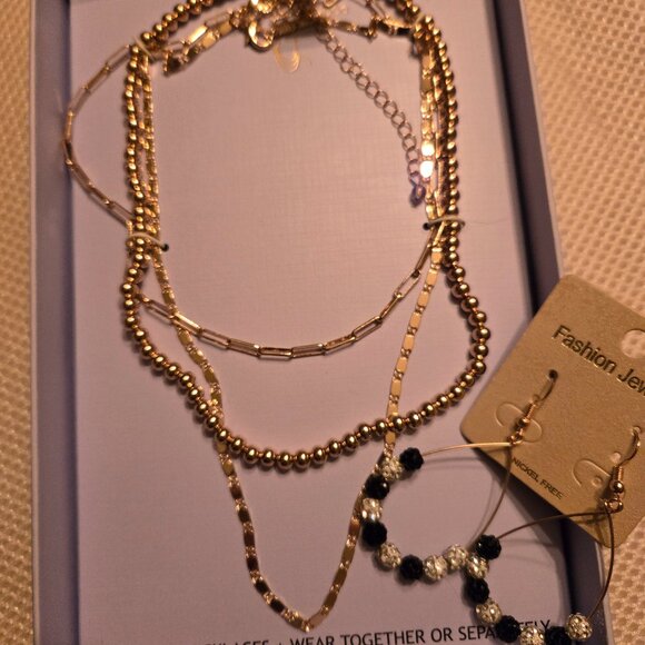 House of Harlow 3 strand necklaces, wear together or separate, coordinating ear - Picture 1 of 3